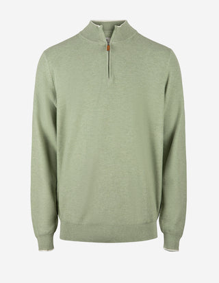 Half-Zip Strukturstickad Bomull Ljusgrön