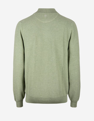Half-Zip Strukturstickad Bomull Ljusgrön