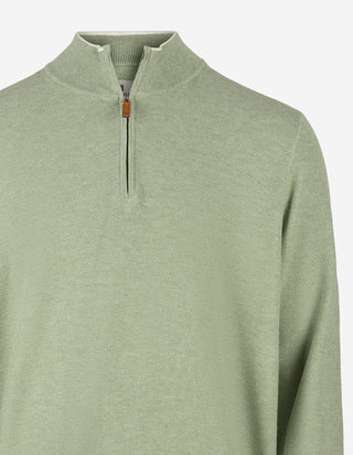Half-Zip Strukturstickad Bomull Ljusgrön