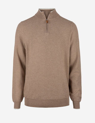 Half-Zip Strukturstickad Bomull Mörkbeige