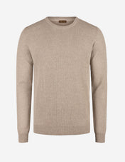 Tröja Rundhals Merinoull Texturerad Beige