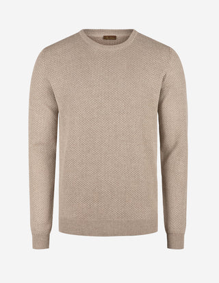 Tröja Rundhals Merinoull Texturerad Beige