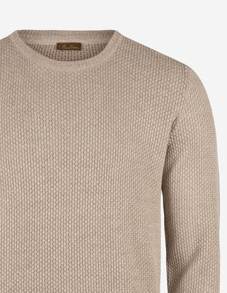 Tröja Rundhals Merinoull Texturerad Beige