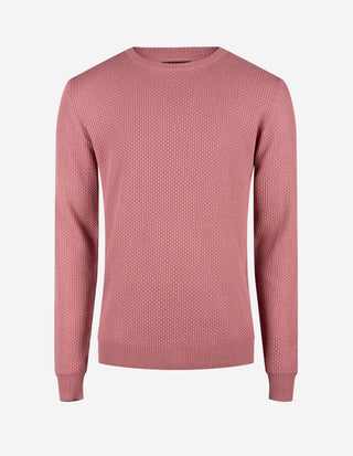 Tröja Rundhals Merinoull Texturerad Rosa