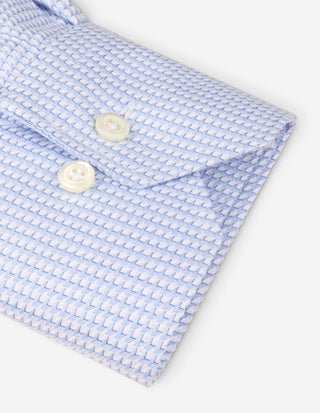 Slimline Skjorta Bomull Strukturmönstrad Ljusblå