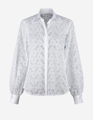 Fideli Blus Bomull Broderie Anglaise Vit