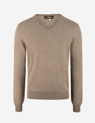 Tröja V-Hals Kashmir Beige Melerad