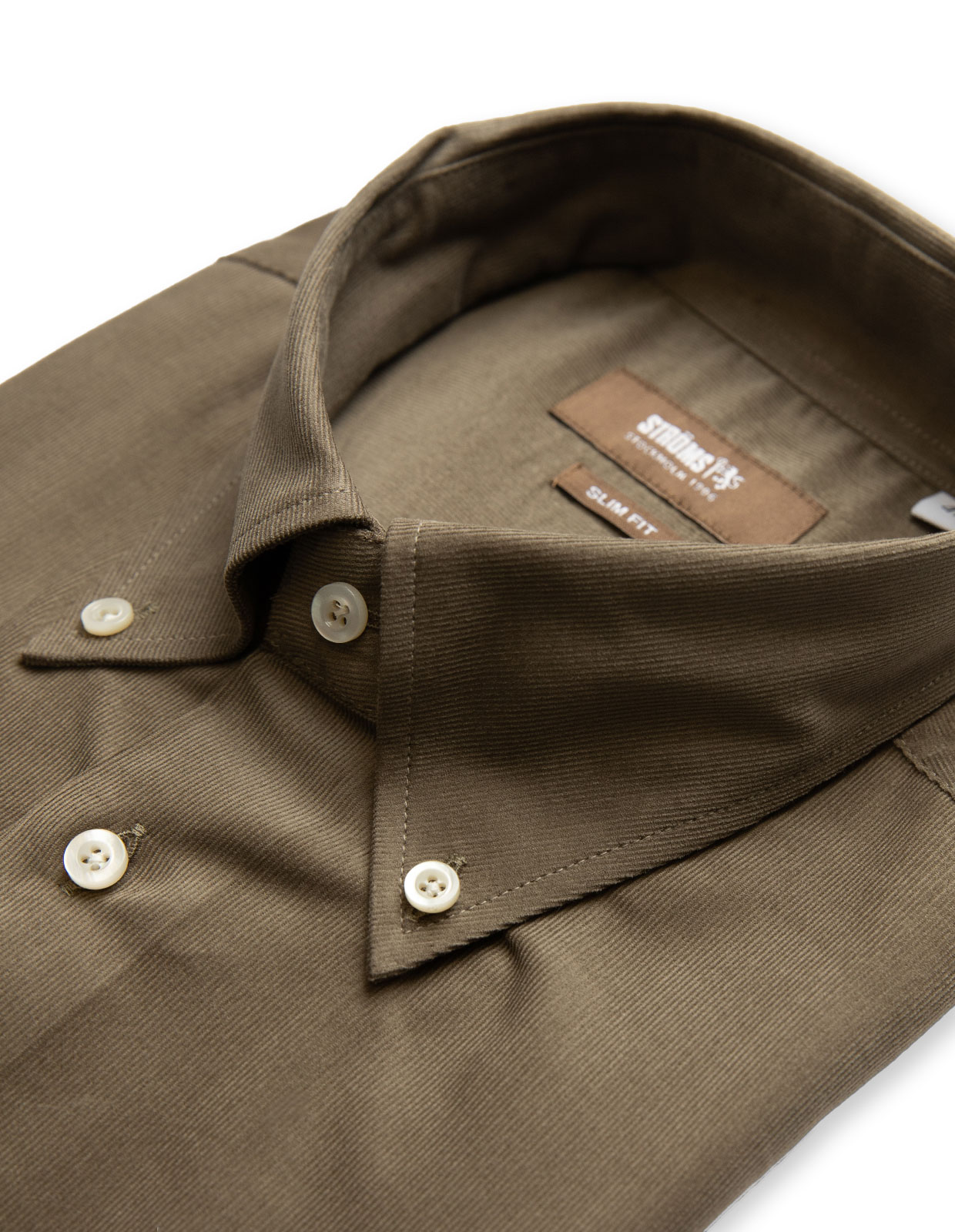 Slim Fit Button Down Babycord Shirt Olive Green