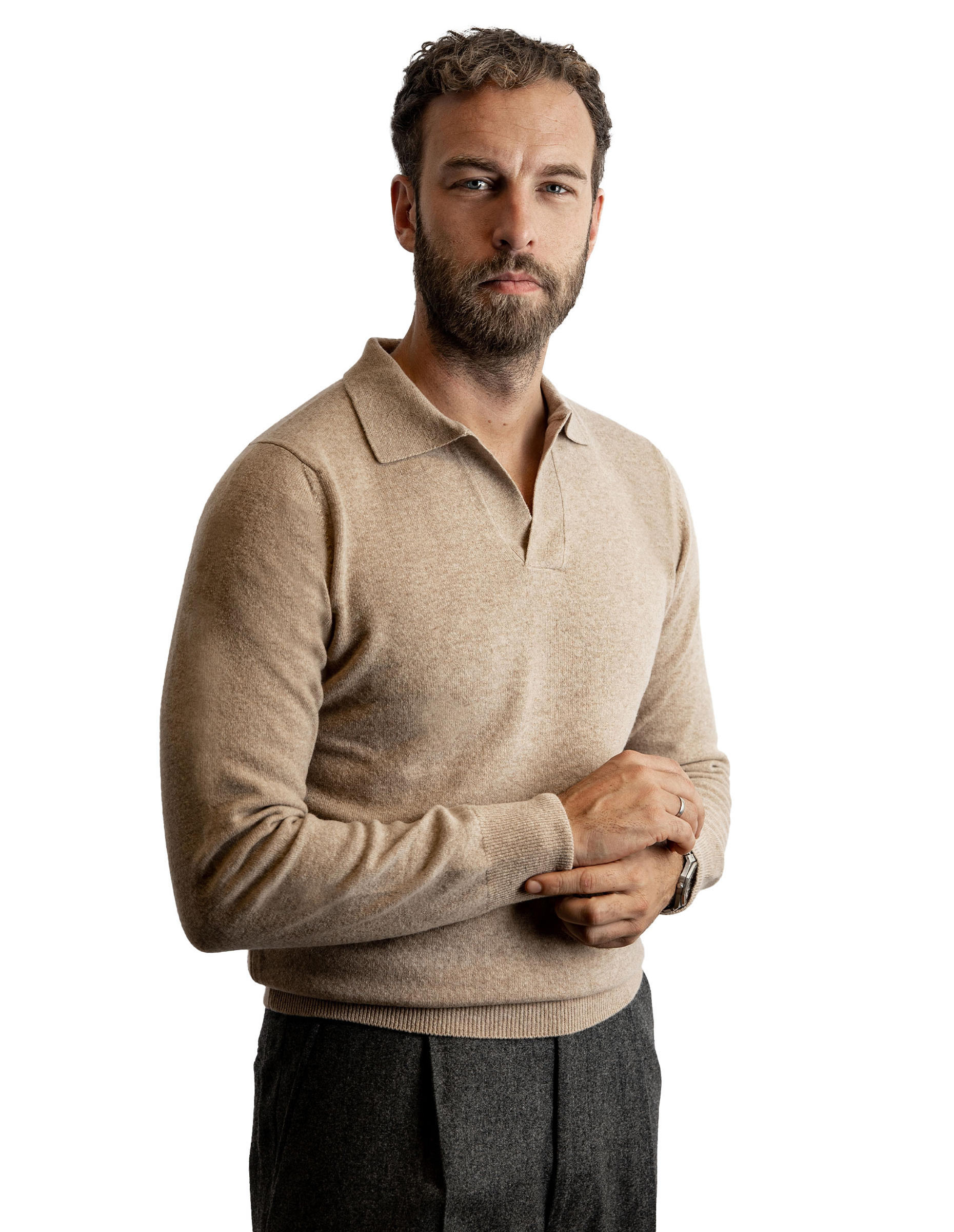 Sartorial Open Polo Tröja Ull/Cashmere Beige