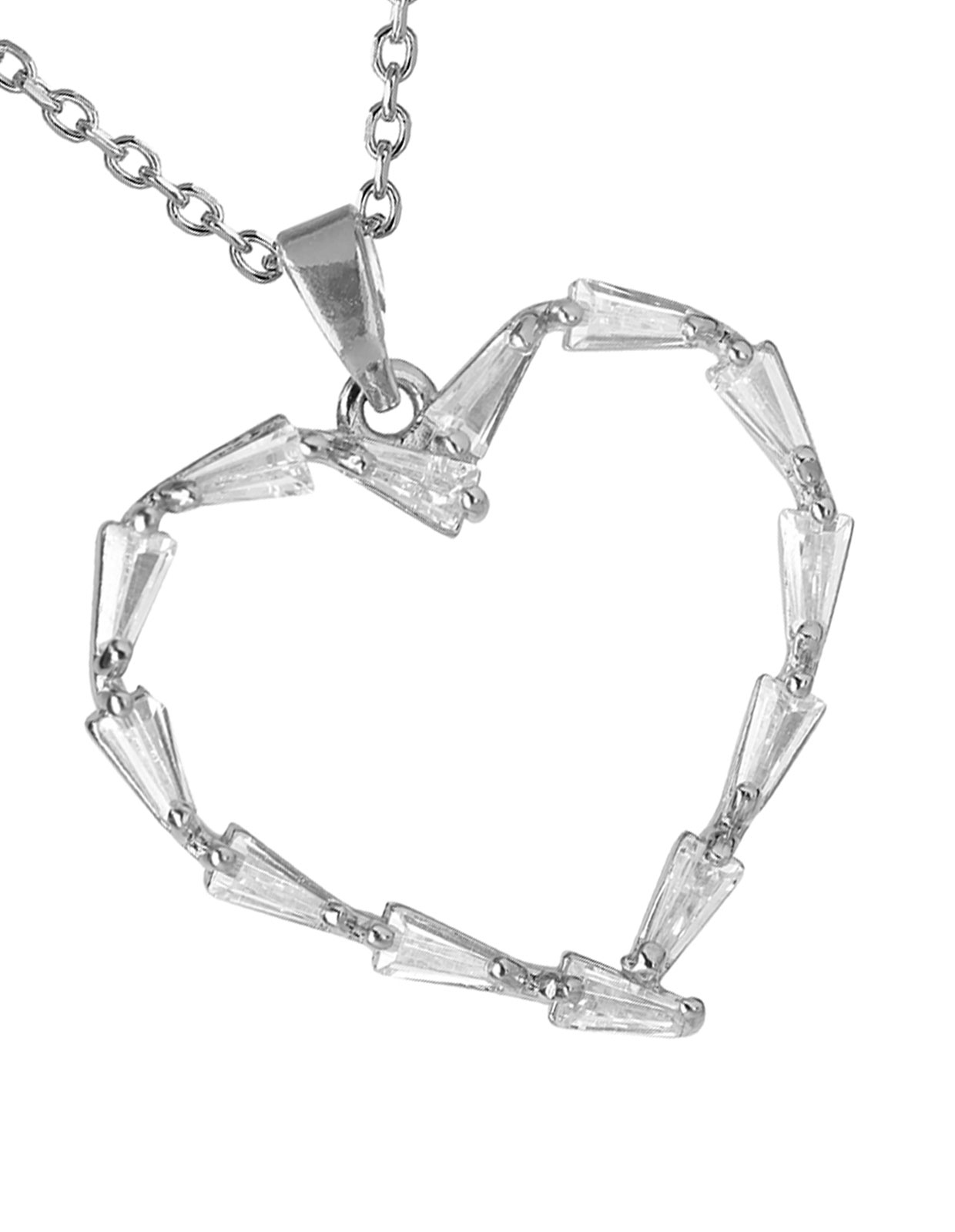 Baguette Heart Necklace Rhodium