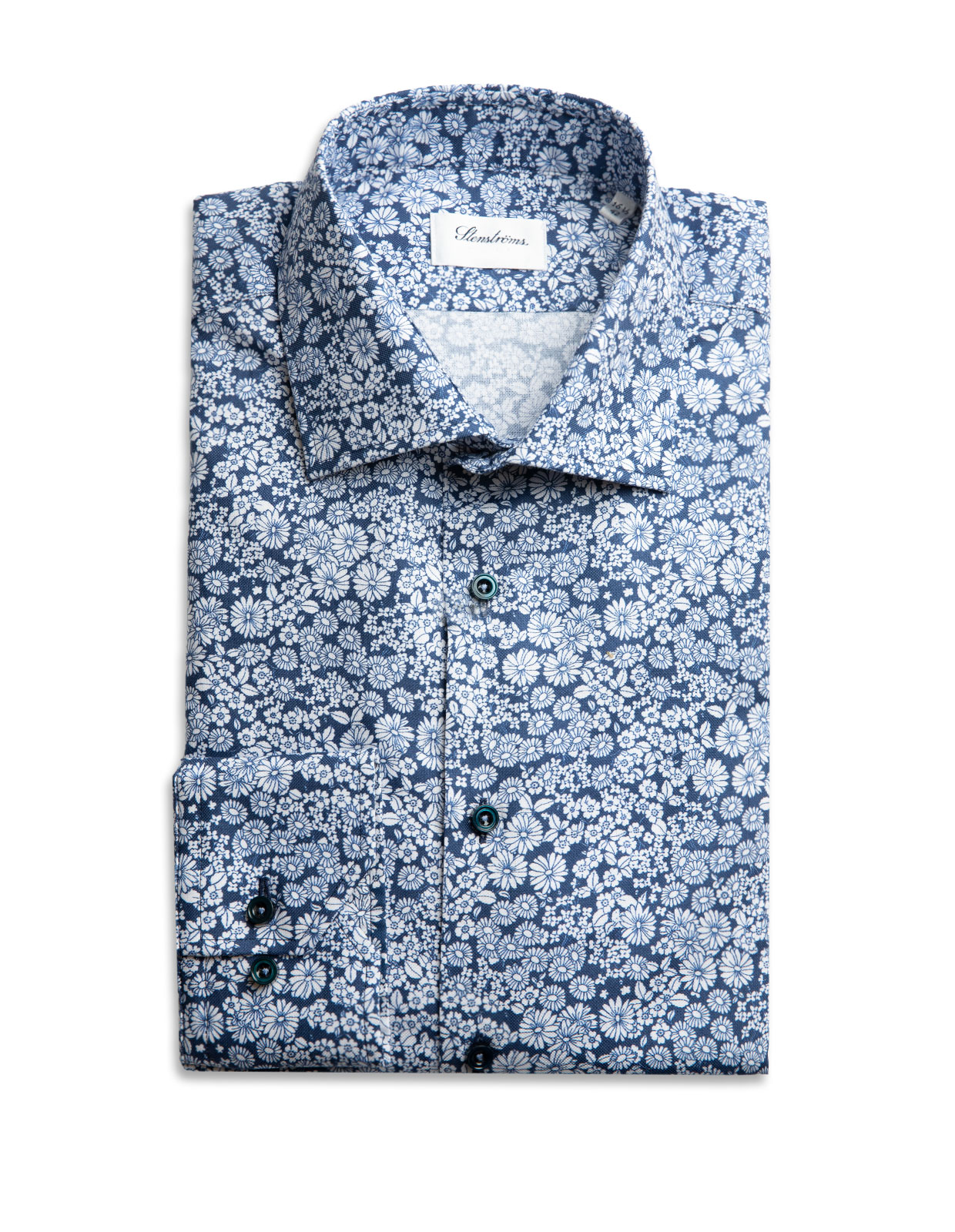 Slimline Cotton Flower Shirt Navy/White