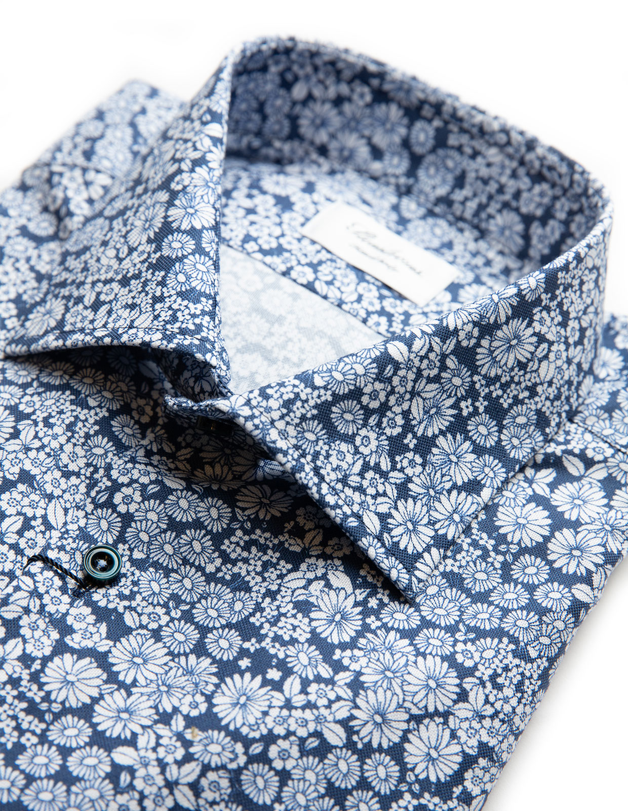 Slimline Cotton Flower Shirt Navy/White