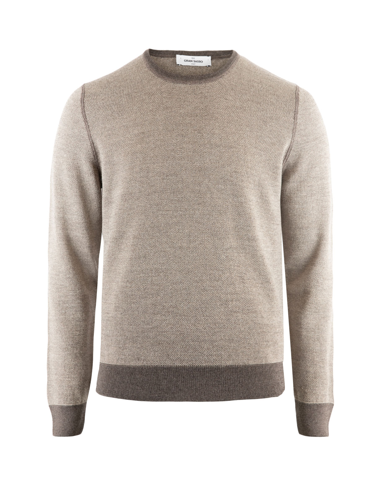 Contrast Crew Neck Knitted Merino Beige