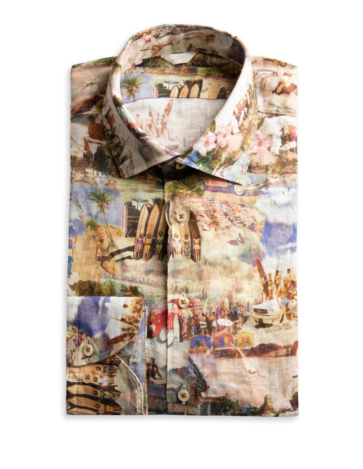 Slimline Printed Linen Shirt Beach