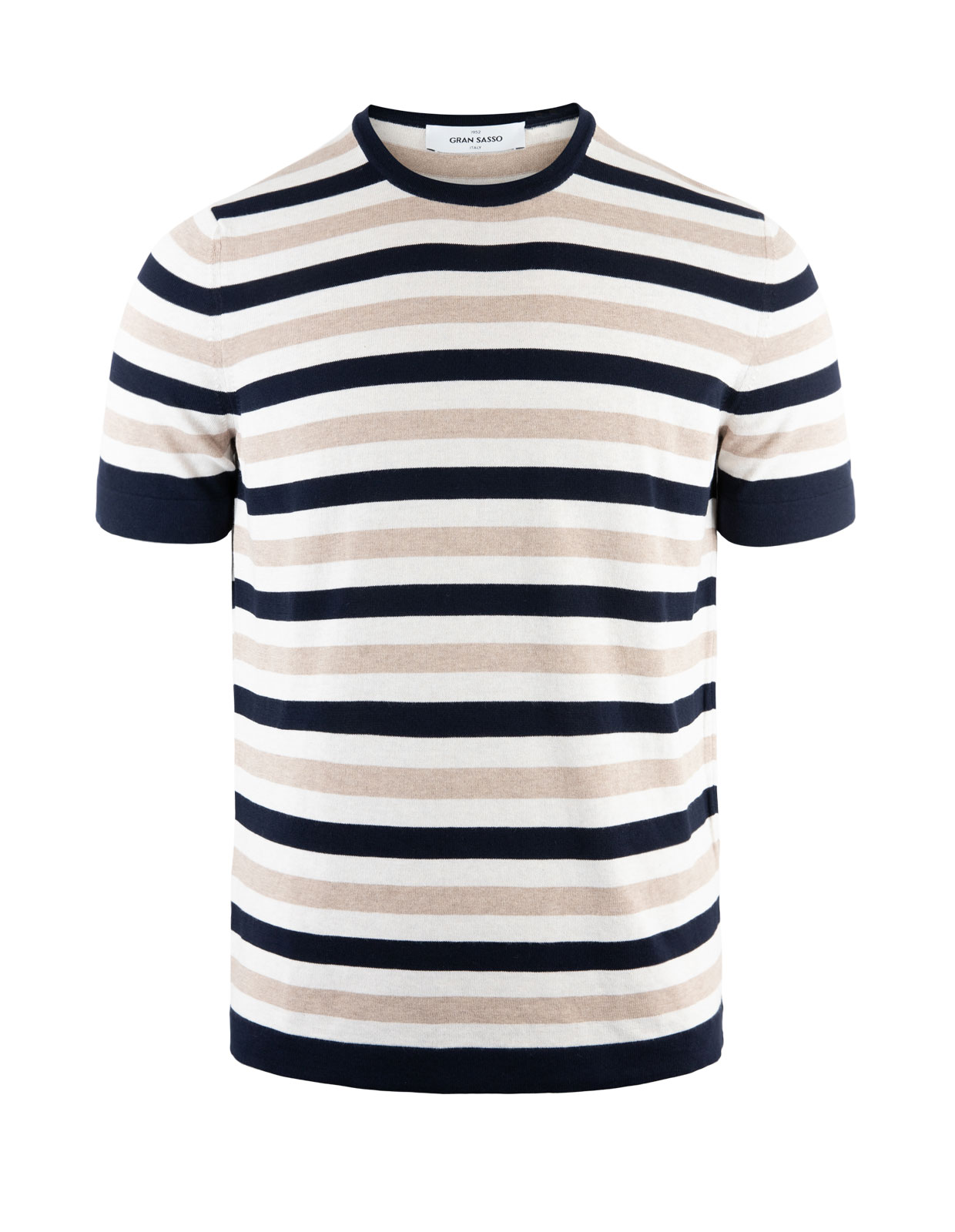 Knitted Cotton T-Shirt Navy/Beige/White