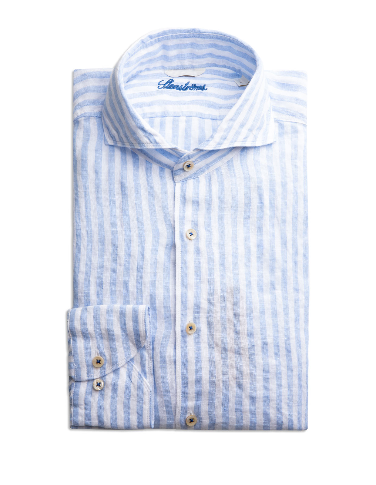 Fitted Body Shirt Striped Linen Light Blue/White