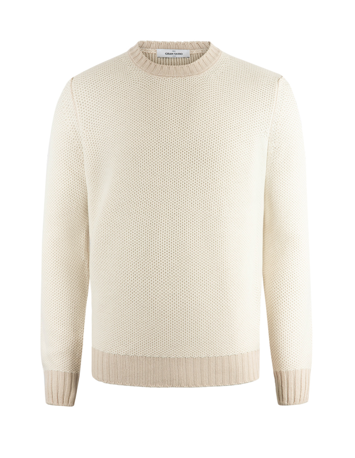 Tröja Rundhals Strukturstickad Ull Cashmere Ljusbeige