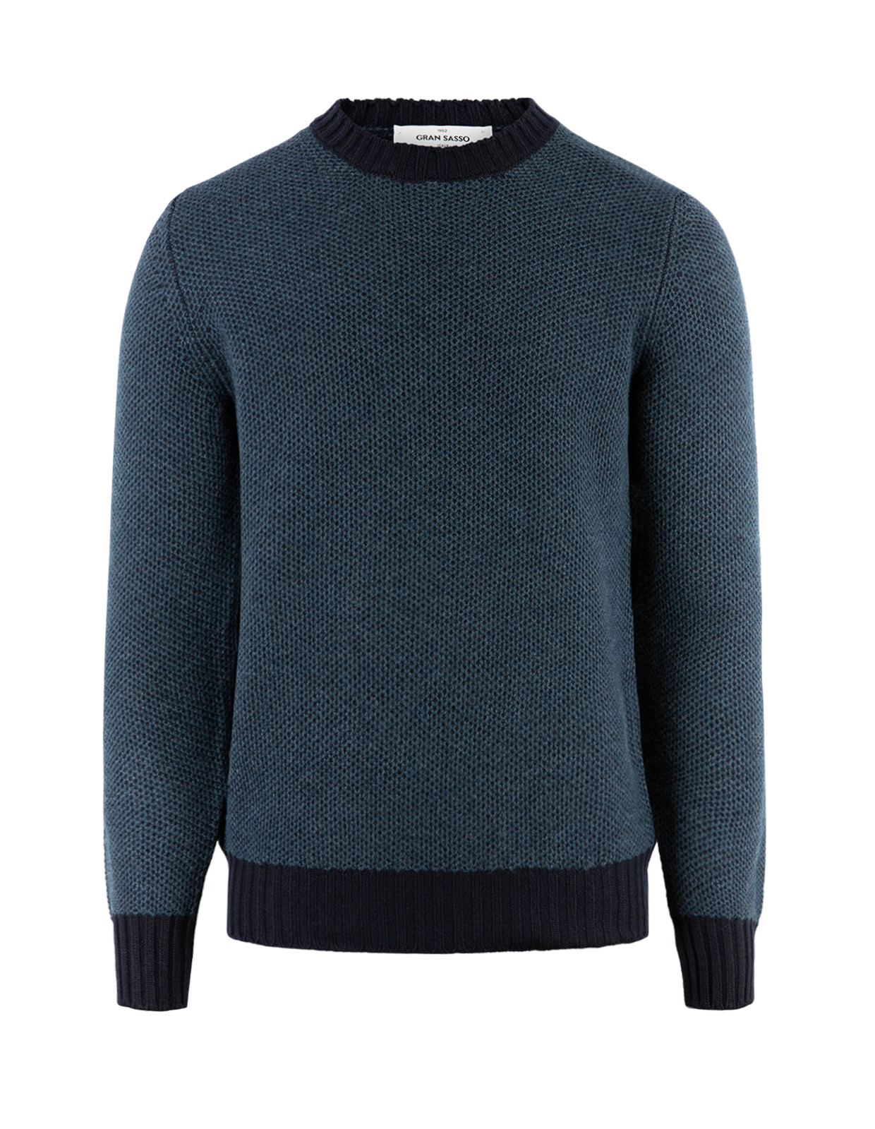 Tröja Rundhals Strukturstickad Ull Cashmere Navy