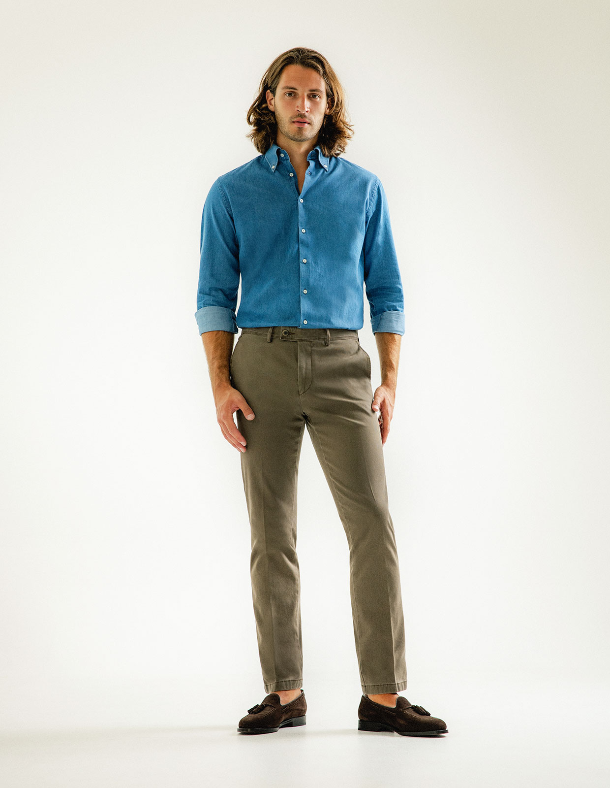 Chinos Regular Fit Bomullscanvas Brun