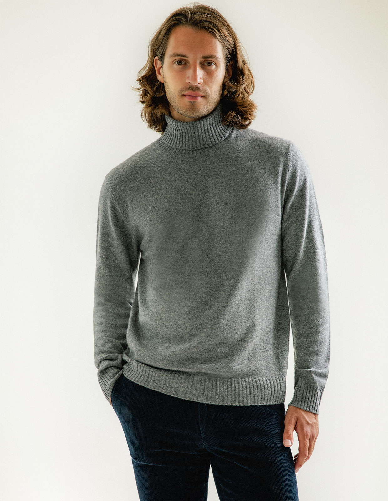 Polotröja Cashmere Grå Melerad