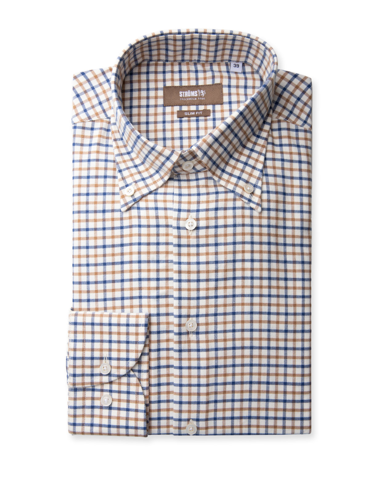 Slim Fit Skjorta Button-down Tattersall Vit/Brun/Blå