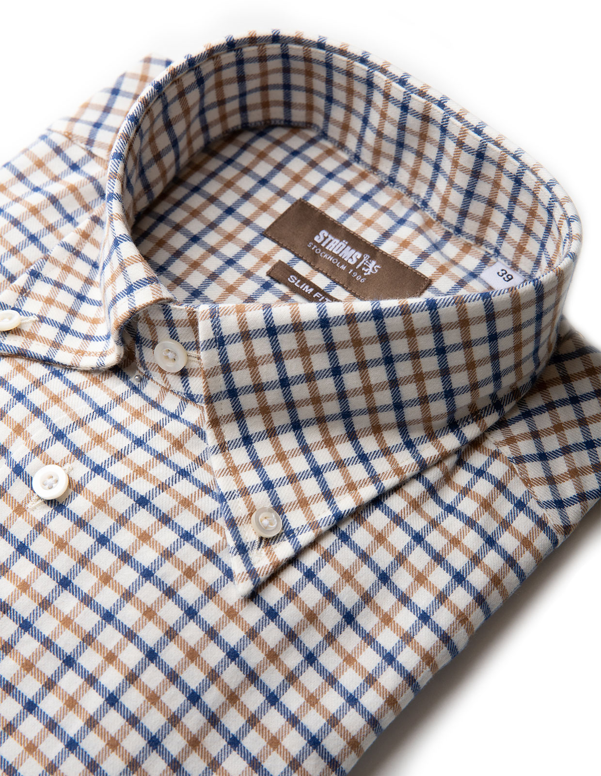 Slim Fit Skjorta Button-down Tattersall Vit/Brun/Blå