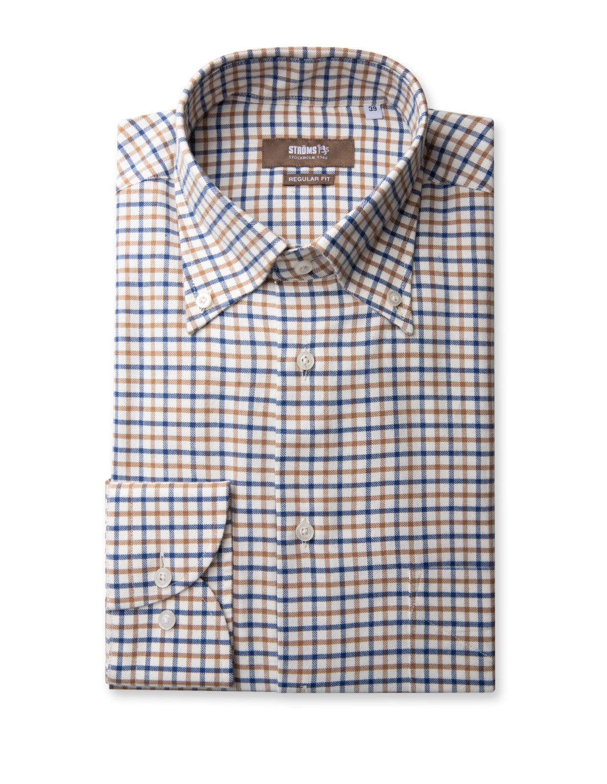 Regular Fit Skjorta Button-down Tattersall Vit/Brun/Blå