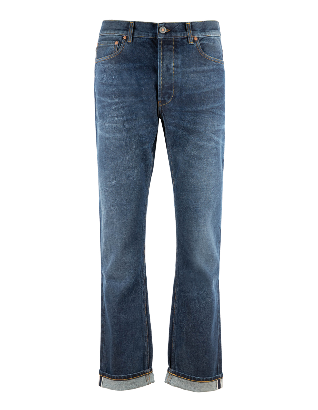 Davide Regular Selvedge Jeans Tvättad Mörkblå