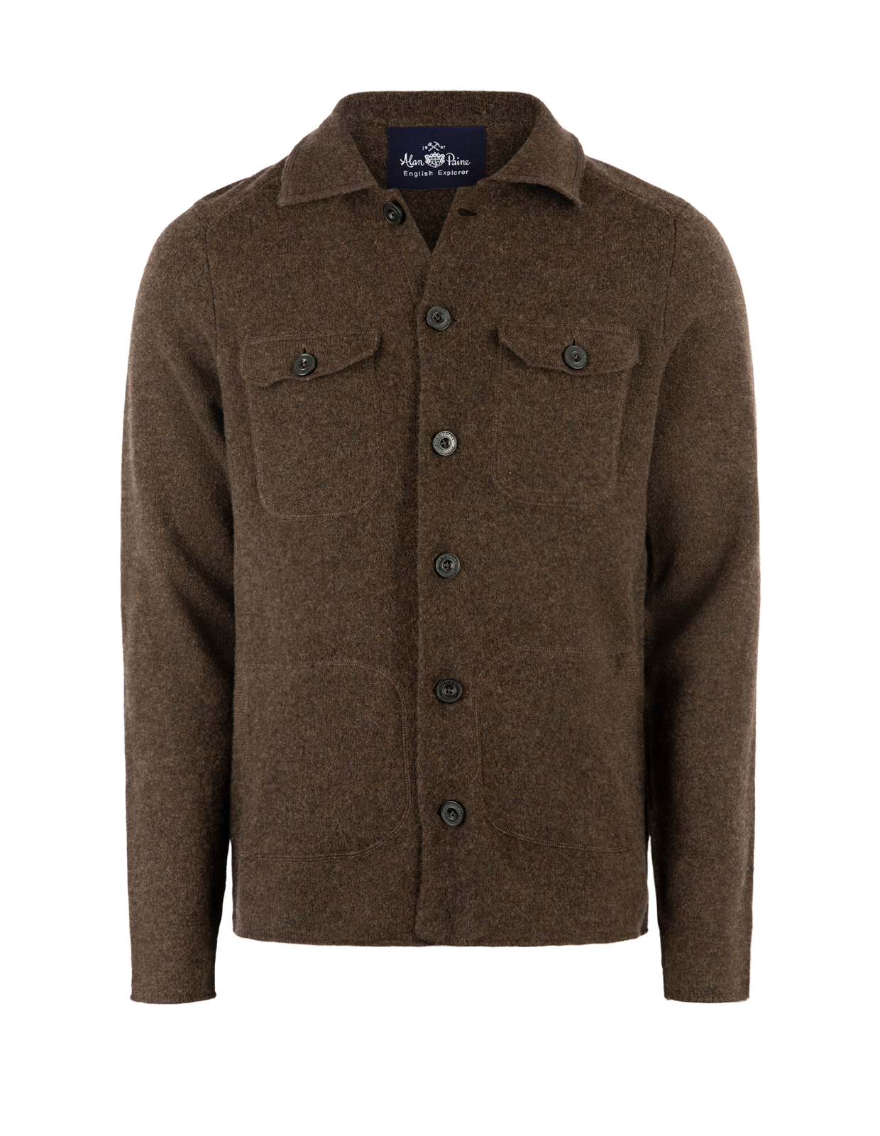 Ferndale Stickad Overshirt Ull Mörkbrun