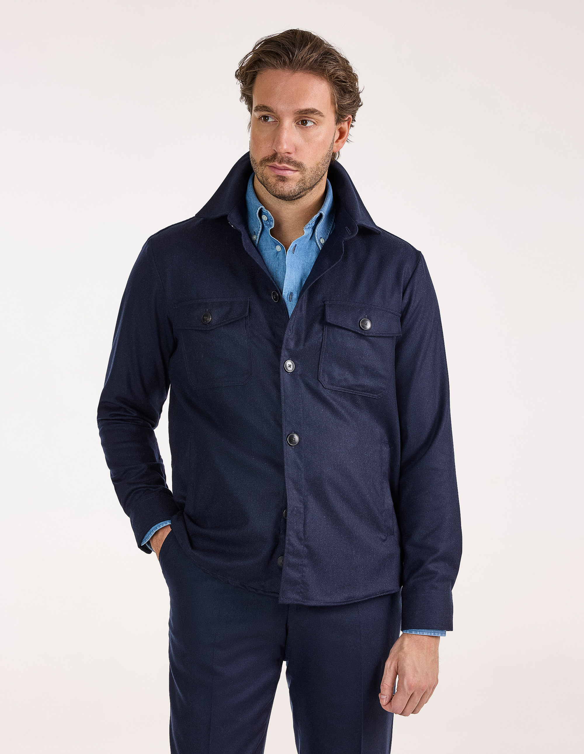 Firenze Overshirt Flanell Marinblå