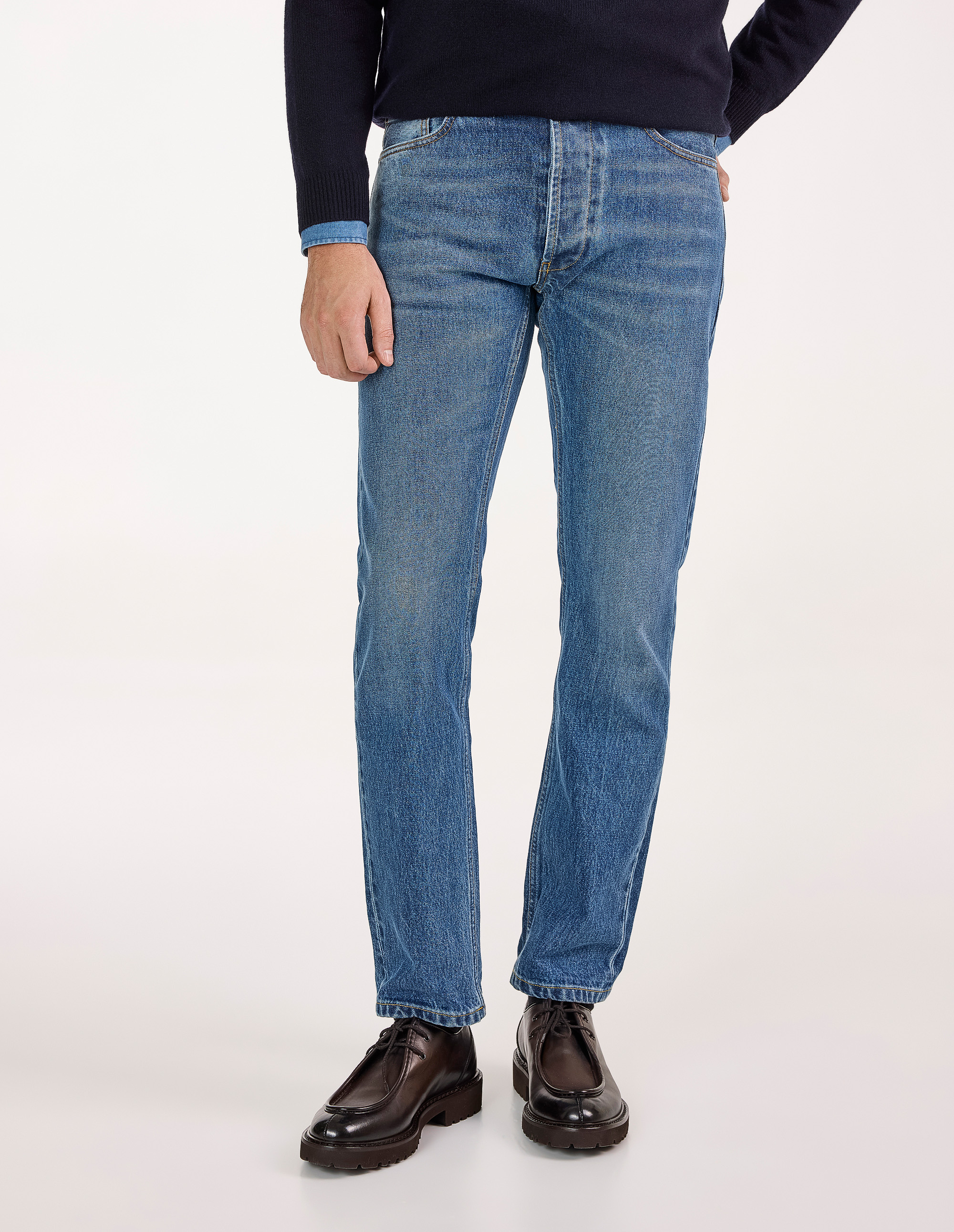 Davide Regular Selvedge Jeans Tvättad Blå