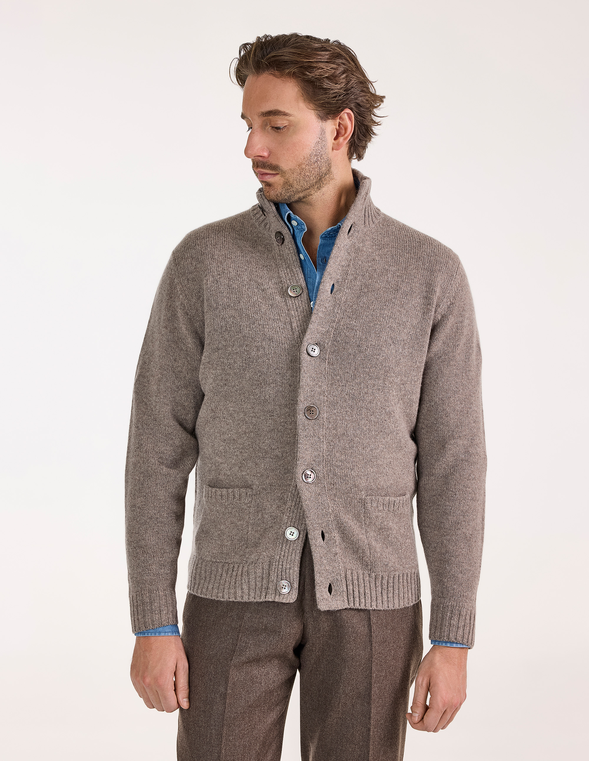 Landford Cardigan Lammull Gråbeige