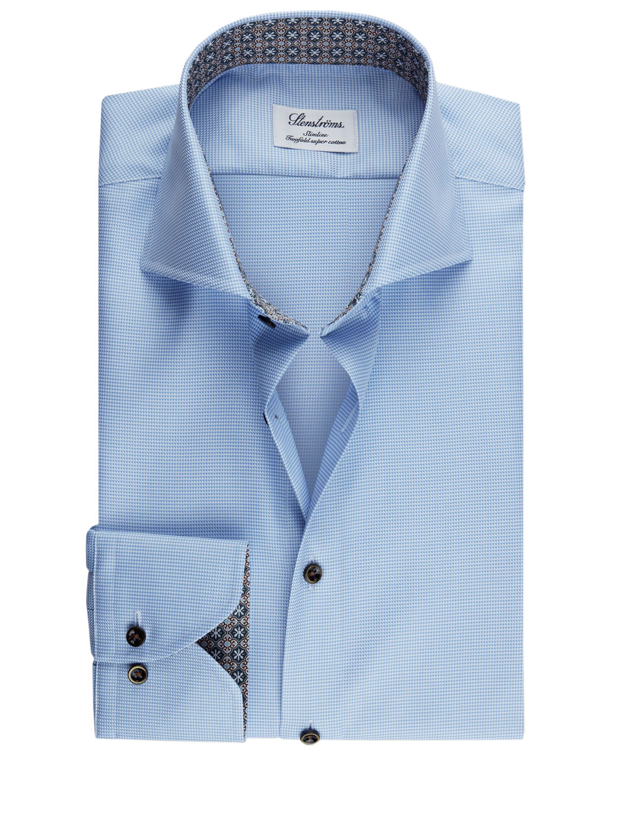 Slimline Shirt Extra Long Sleeve Contrast L.Blue Dogtooth
